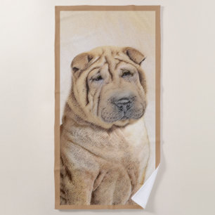Shar Pei Painting - Cute Original Dog Art Beach Towel