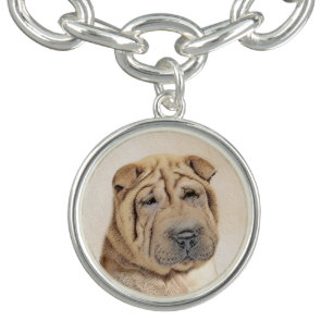 Shar Pei Painting - Cute Original Dog Art Bracelet