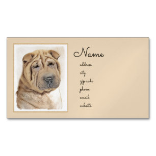 Shar Pei Painting - Cute Original Dog Art Business Card Magnet