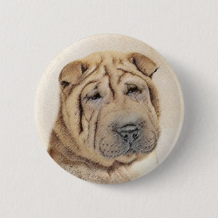 Shar Pei Painting - Cute Original Dog Art Button