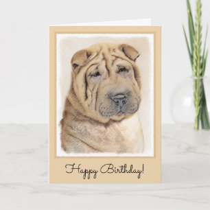 Shar Pei Painting - Cute Original Dog Art Card
