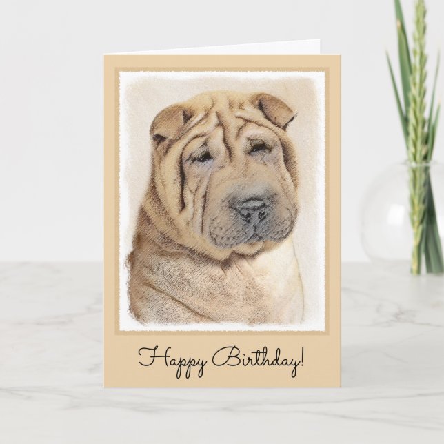 Shar Pei Painting - Cute Original Dog Art Card (Front)