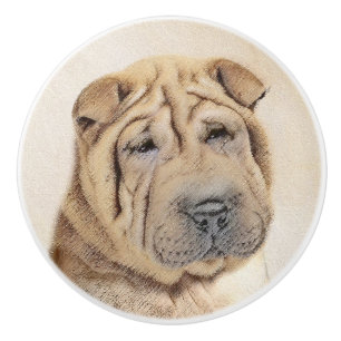 Shar Pei Painting - Cute Original Dog Art Ceramic Knob