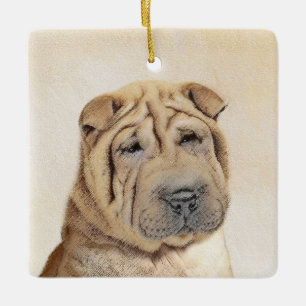 Shar Pei Painting - Cute Original Dog Art Ceramic Ornament