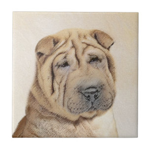 Shar Pei Painting - Cute Original Dog Art Ceramic Tile