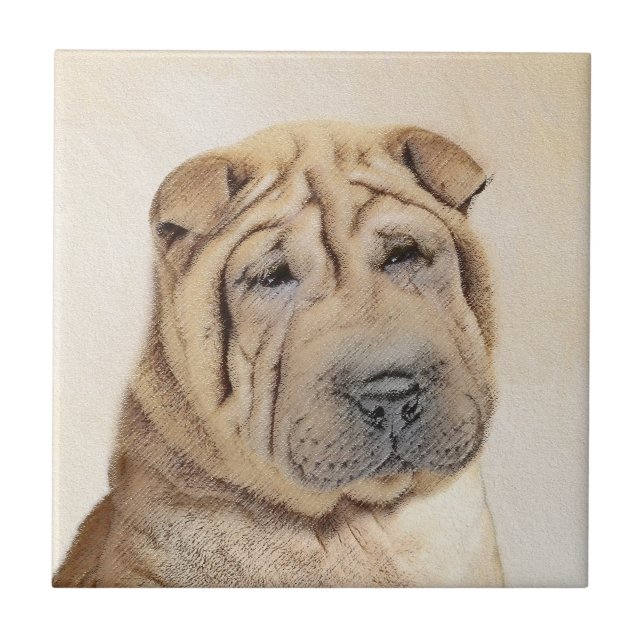 Shar Pei Painting - Cute Original Dog Art Ceramic Tile (Front)