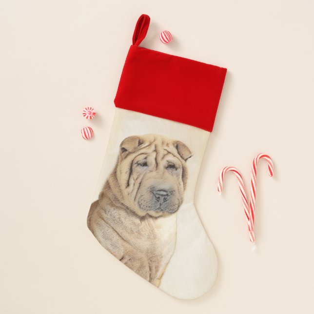 Shar Pei Painting - Cute Original Dog Art Christmas Stocking (Front)