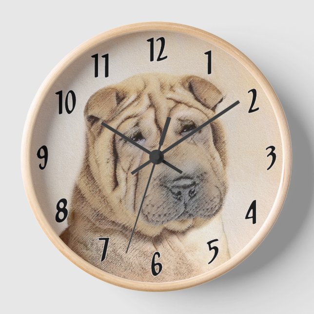 Shar Pei Painting - Cute Original Dog Art Clock (Front)