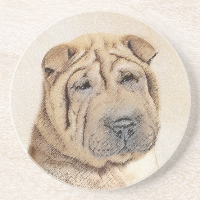 Shar Pei Painting - Cute Original Dog Art Coaster (Front)