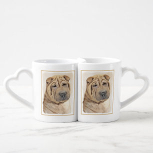 Shar Pei Painting - Cute Original Dog Art Coffee Mug Set