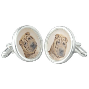 Shar Pei Painting - Cute Original Dog Art Cufflinks