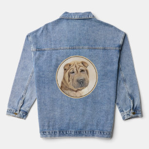 Shar Pei Painting - Cute Original Dog Art Denim Jacket