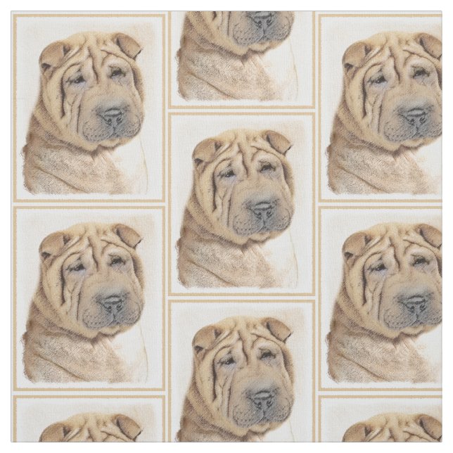Shar Pei Painting - Cute Original Dog Art Fabric (Swatch)