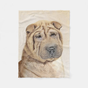 Shar Pei Painting - Cute Original Dog Art Fleece Blanket