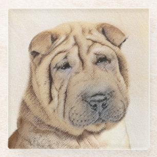 Shar Pei Painting - Cute Original Dog Art Glass Coaster