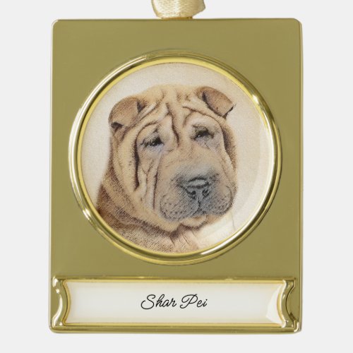 Shar Pei Painting _ Cute Original Dog Art Gold Pla Gold Plated Banner Ornament