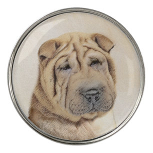 Shar Pei Painting - Cute Original Dog Art Golf Ball Marker
