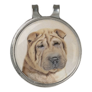 Shar Pei Painting - Cute Original Dog Art Golf Hat Clip