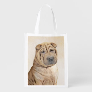 Shar Pei Painting - Cute Original Dog Art Grocery Bag