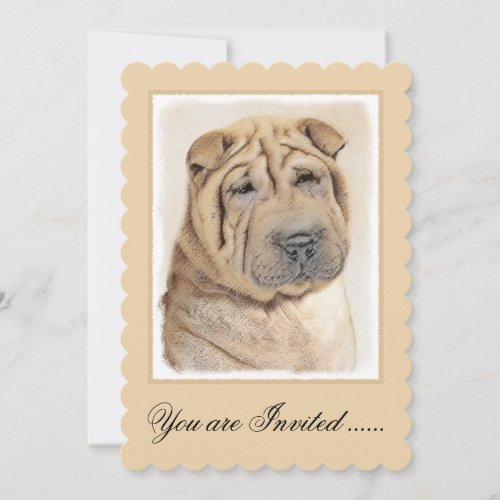 Shar Pei Painting _ Cute Original Dog Art Invitation