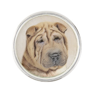 Shar Pei Painting - Cute Original Dog Art Lapel Pin