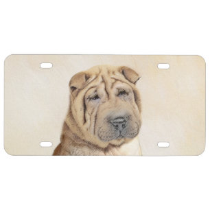 Shar Pei Painting - Cute Original Dog Art License Plate