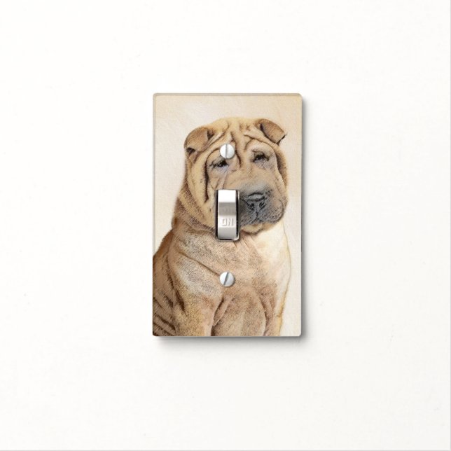 Shar Pei Painting - Cute Original Dog Art Light Switch Cover (In Situ)