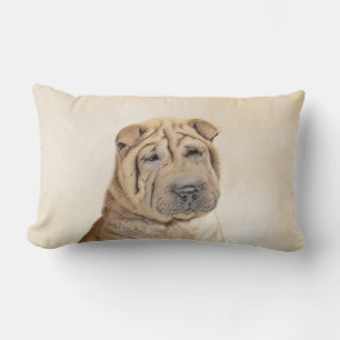 Shar Pei Painting - Cute Original Dog Art Lumbar Pillow