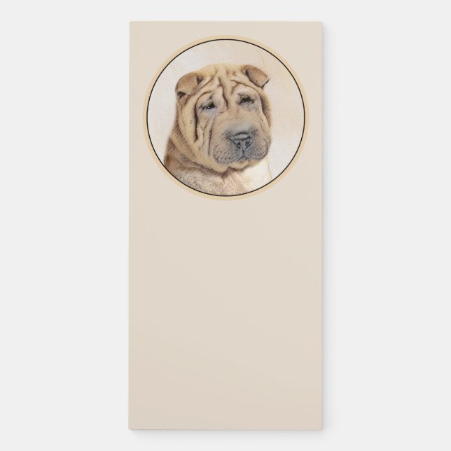Shar Pei Painting - Cute Original Dog Art Magnetic Notepad (Front)