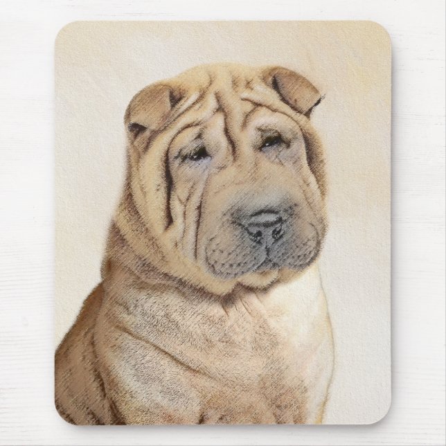 Shar Pei Painting - Cute Original Dog Art Mouse Pad (Front)