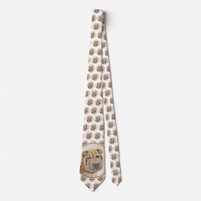 Shar Pei Painting - Cute Original Dog Art Neck Tie (Front)