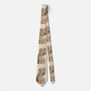 Shar Pei Painting - Cute Original Dog Art Neck Tie