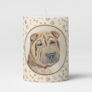 Shar Pei Painting - Cute Original Dog Art Pillar Candle
