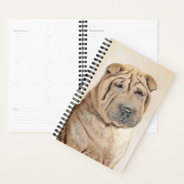 Shar Pei Painting - Cute Original Dog Art Planner (Display)