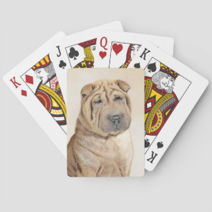 Shar Pei Painting - Cute Original Dog Art Poker Cards
