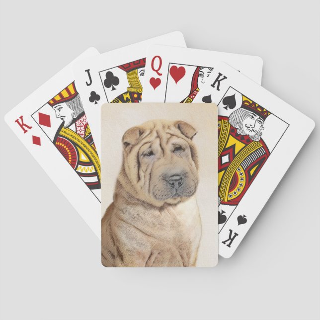 Shar Pei Painting - Cute Original Dog Art Poker Cards (Back)