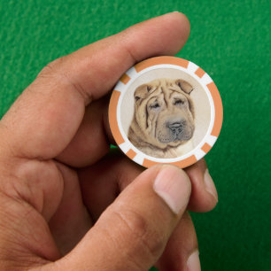 Shar Pei Painting - Cute Original Dog Art Poker Chips