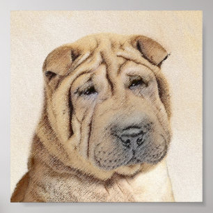 Shar Pei Painting - Cute Original Dog Art Poster