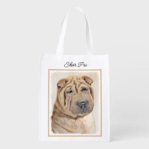 Shar Pei Painting - Cute Original Dog Art Reusable Grocery Bag