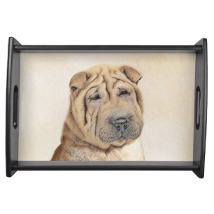 Shar Pei Painting - Cute Original Dog Art Serving Tray