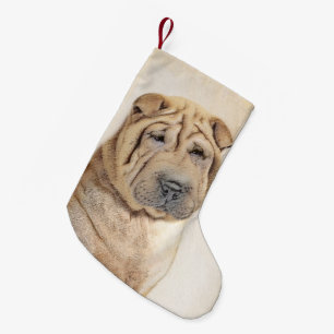 Shar Pei Painting - Cute Original Dog Art Small Christmas Stocking
