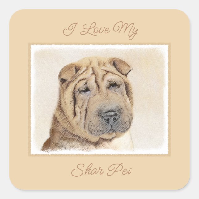 Shar Pei Painting - Cute Original Dog Art Square S Square Sticker (Front)
