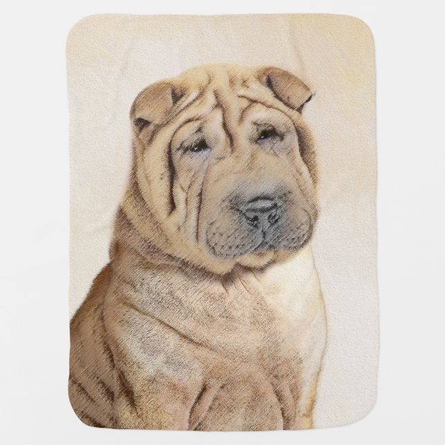 Shar Pei Painting - Cute Original Dog Art Stroller Blanket (Front)