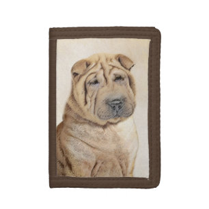 Shar Pei Painting - Cute Original Dog Art Trifold Wallet