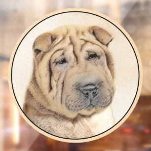 Shar Pei Painting - Cute Original Dog Art Window Cling