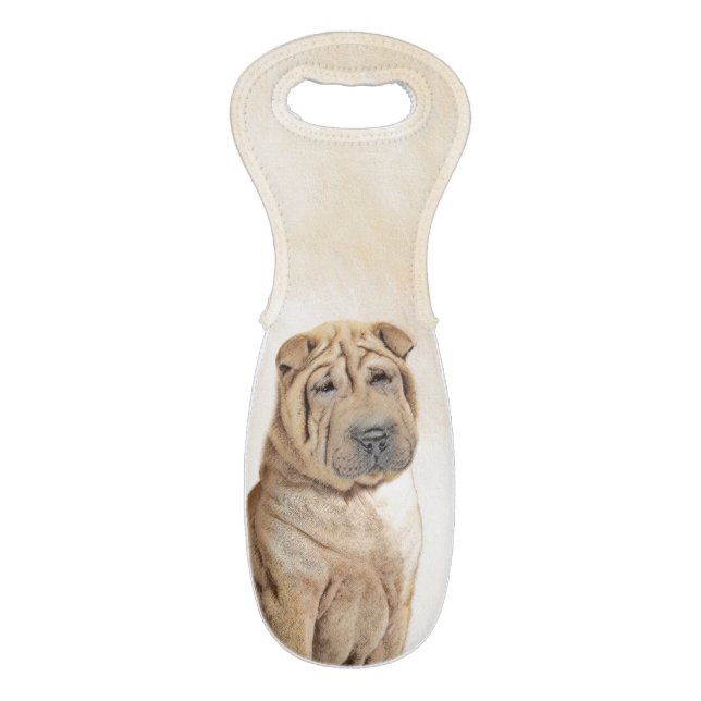 Shar Pei Painting - Cute Original Dog Art Wine Bag (Front Flat)
