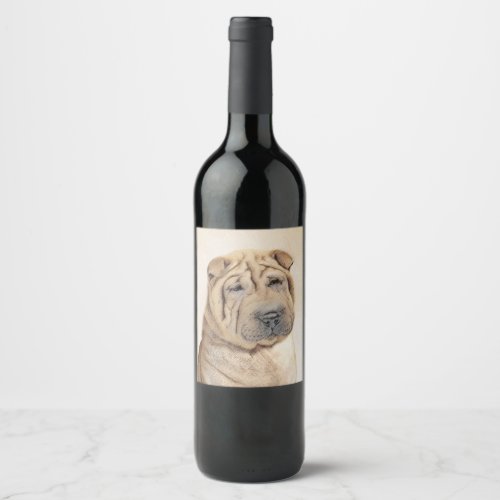 Shar Pei Painting _ Cute Original Dog Art Wine Label