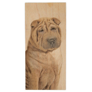 Shar Pei Painting - Cute Original Dog Art Wood Flash Drive