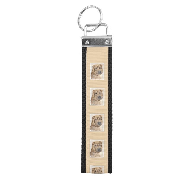 Shar Pei Painting - Cute Original Dog Art Wrist Keychain (Keys on Top)