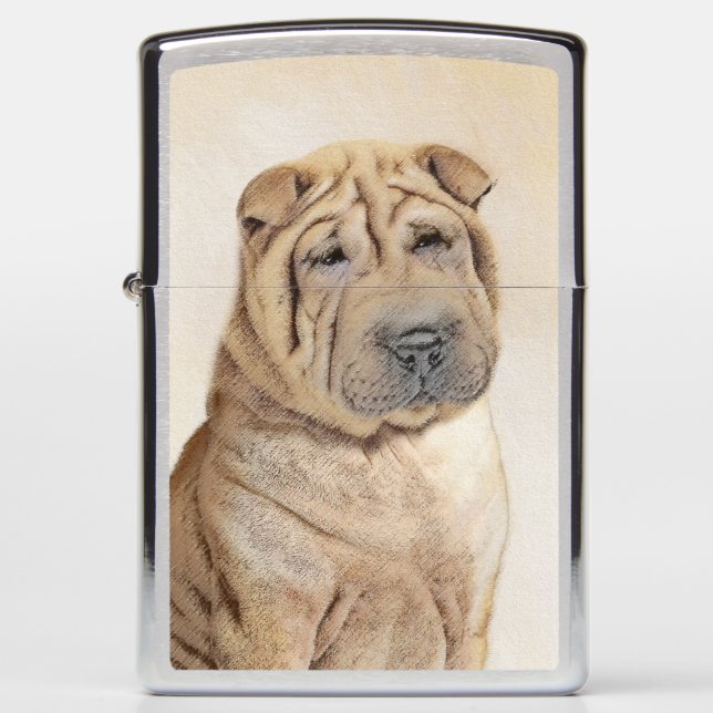 Shar Pei Painting - Cute Original Dog Art Zippo Lighter (Front)